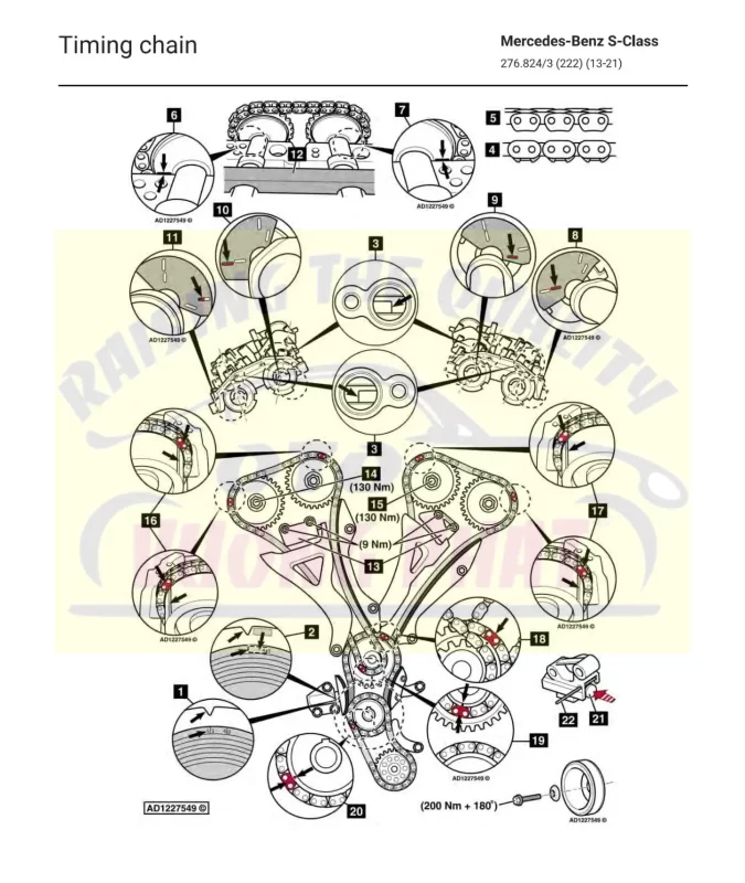 Hệ timing của động cơ M276 Sửa chữa xe Mercedes-benz S450 đề dài và có tiếng kêu